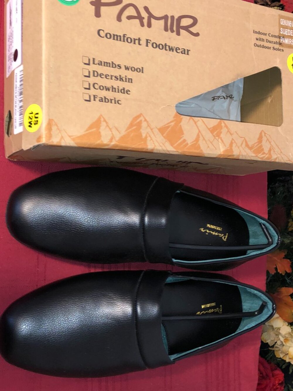 Pamir Mens Black Leather Comfort Slippers House Shoes Size 12W
